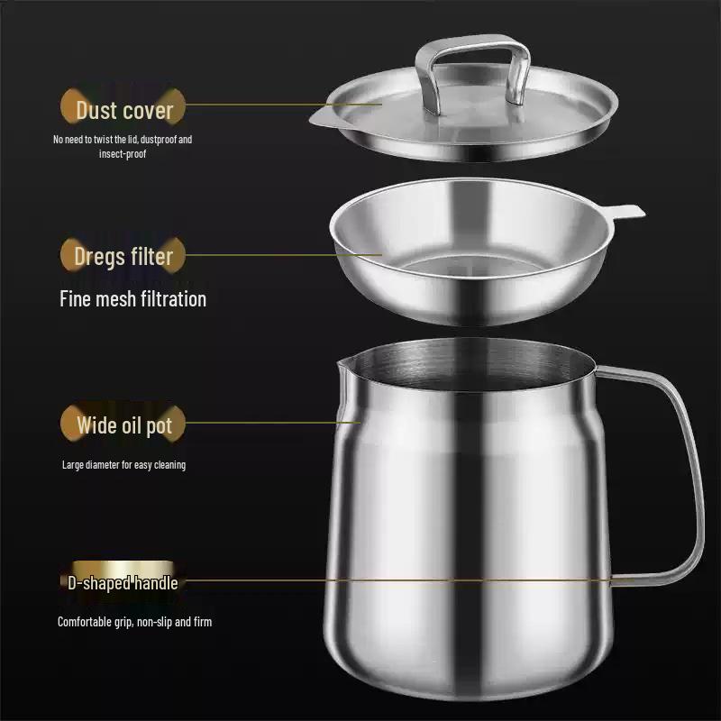 304 Stainless Steel Oil Filter Pot with Screen - Large Capacity Oil Storage and Residue Filtering Bottle