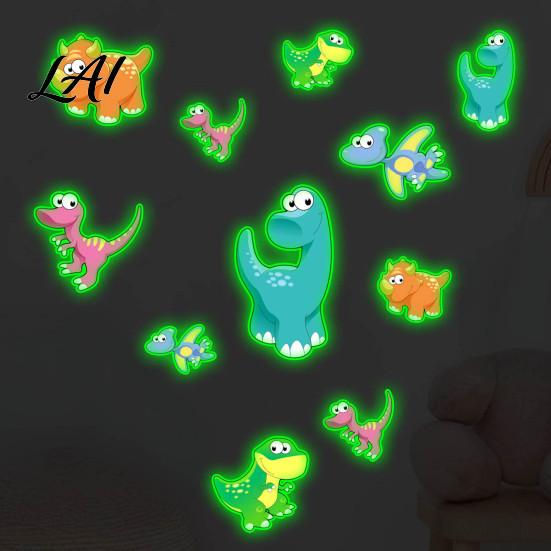 Self Adhesive Wall Art for Living Room Luminous Cartoon Dinosaur Sticker Self-Adhesive Decorative Waterproof PVC Murals Windows Decals Kids