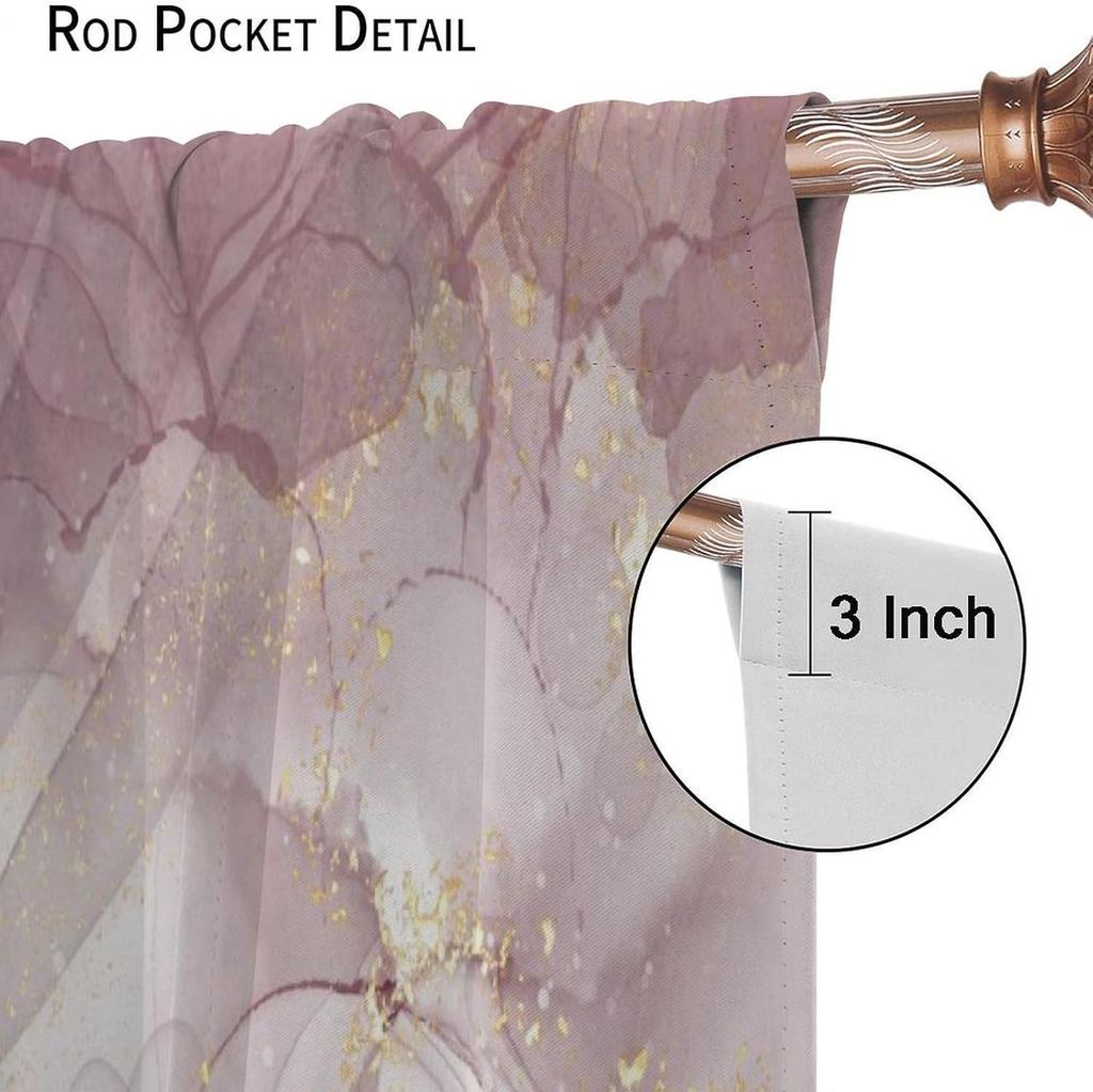 Luxury Purple Alcohol Ink Marble Gold Foil Blackout Curtain 2 Panels Abstract Swirl Glitter Print Window Drape Chic Living Room