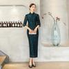 1011 new cheongsam retro elegant long slim dress high slit wrinkled lace edge performance clothing