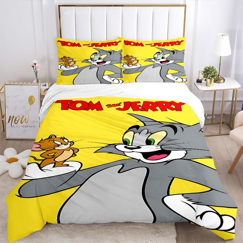 3pcs Tom, Jerry Duvet Cover Set, 1 Duvet Cover + 2 Pillowcases (No Insert), High-Definition Print for All Seasons,Durable yy251103002