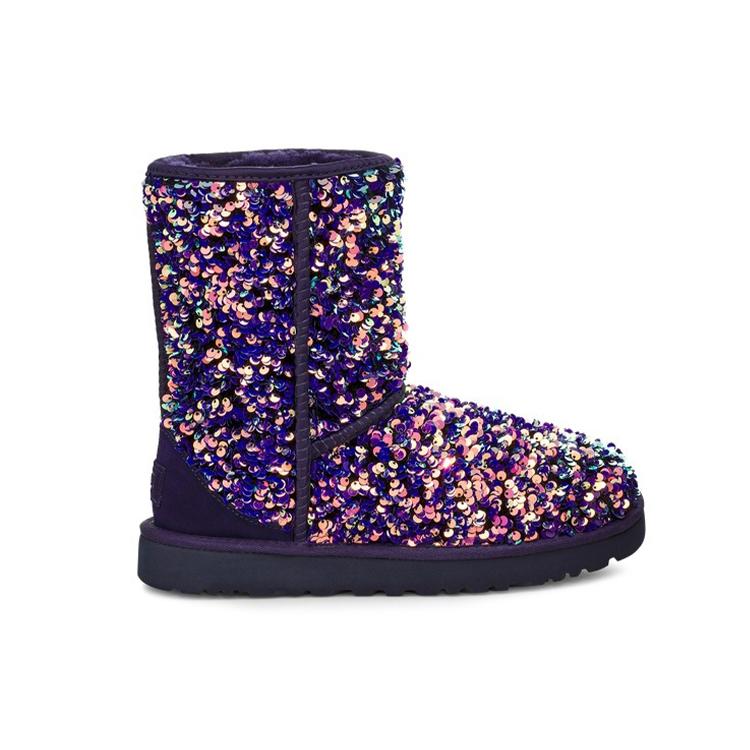 UGG Classic Short Stellar Sequin Snow Boots Black/Blue/Purple Women's 1112514-MDL