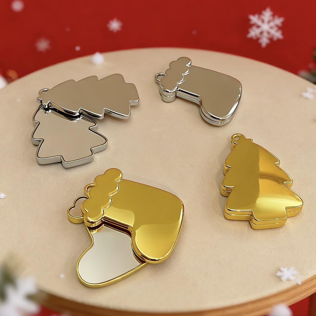 Christmas Tree Shape Handheld Mirror, Double Side Portable Vanity with Snowflake Print, Pocket Makeup Tool for Travel