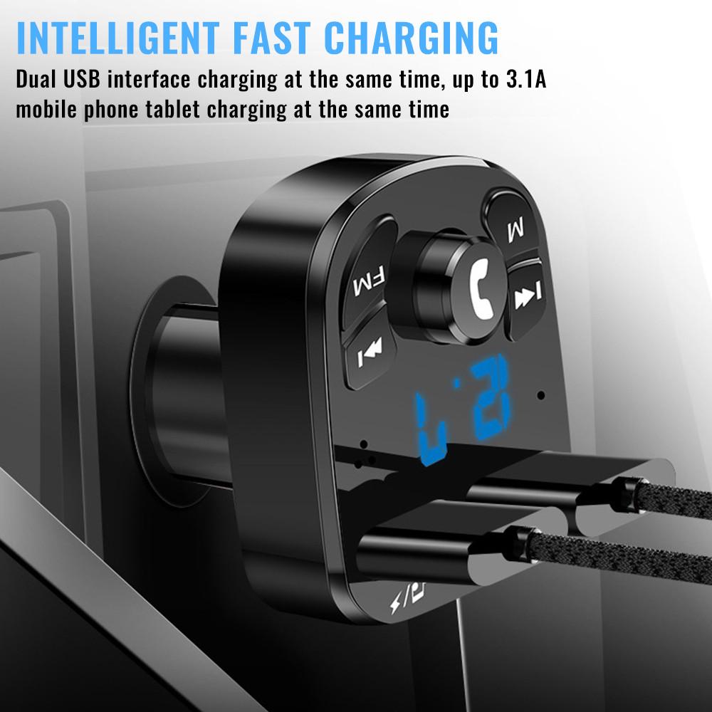 Hot Sale Car MP3 Player Car Charger Bluetooth-Compatible FM Receiver Dual USB Fast Charger 3.1A with Rotate Button