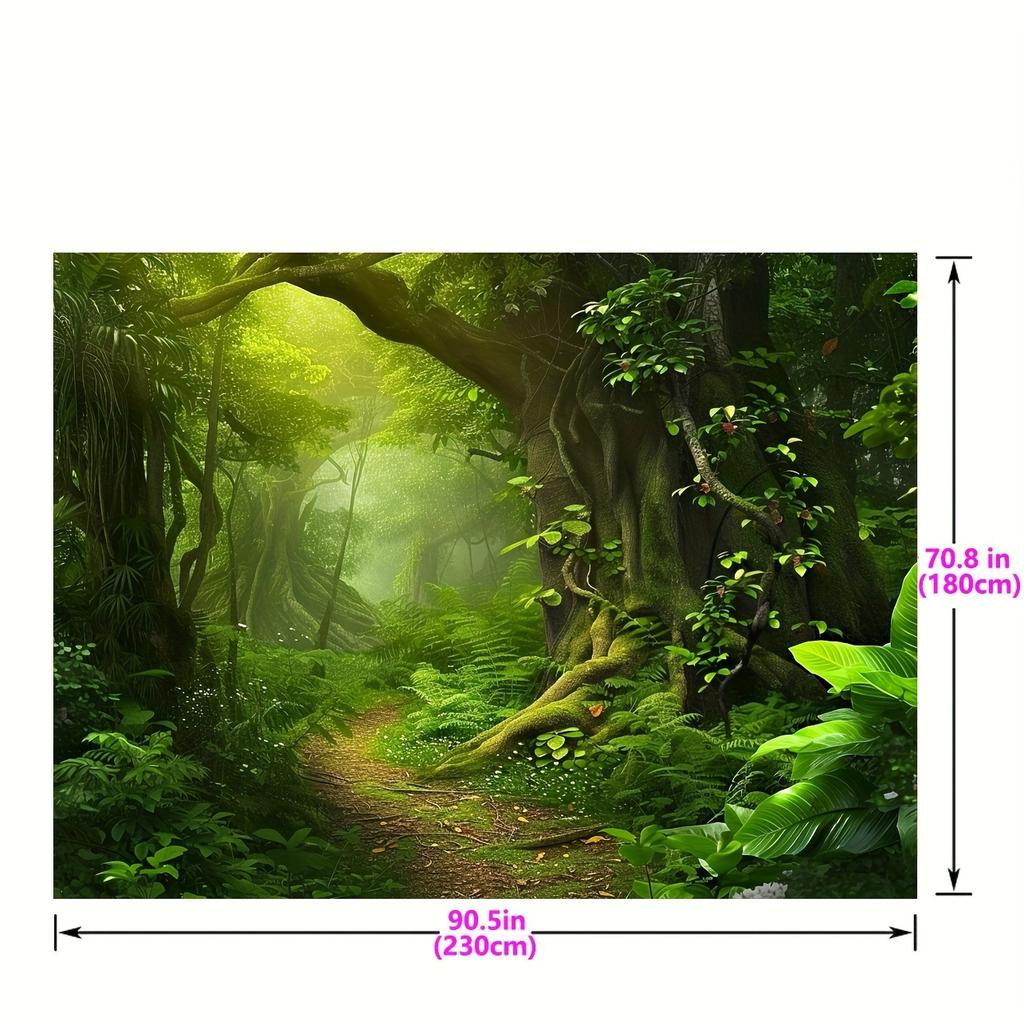 1. Greenery Forest Jungle Background Fabric - Polyester material jungle scene photo wallpaper, suitable for parties and events