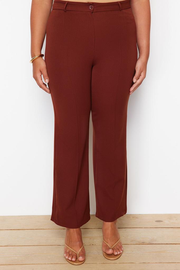 Женские стильные черные тканые брюки больших размеров с высокой талией в рубчик и расклешенными штанинами