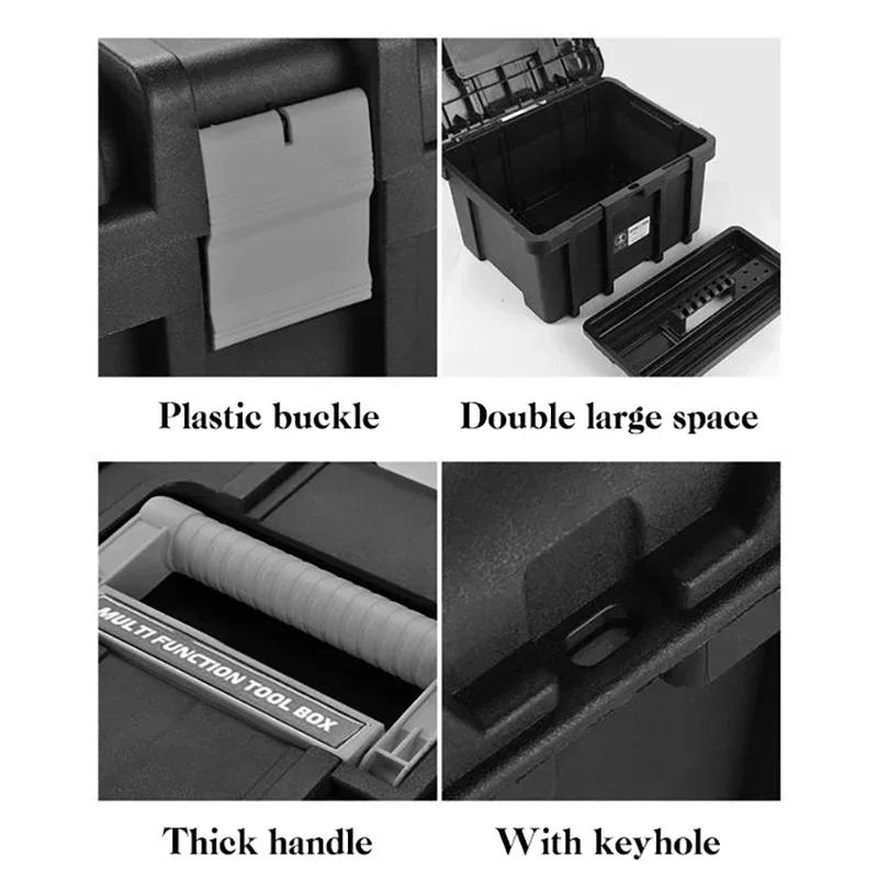 Большой ударопрочный ящик для инструментов Водонепроницаемый жесткий кейс Органайзер-верстак для хранения в гараже Автомобильное крепление Бытовое использование Упаковка инструментов
