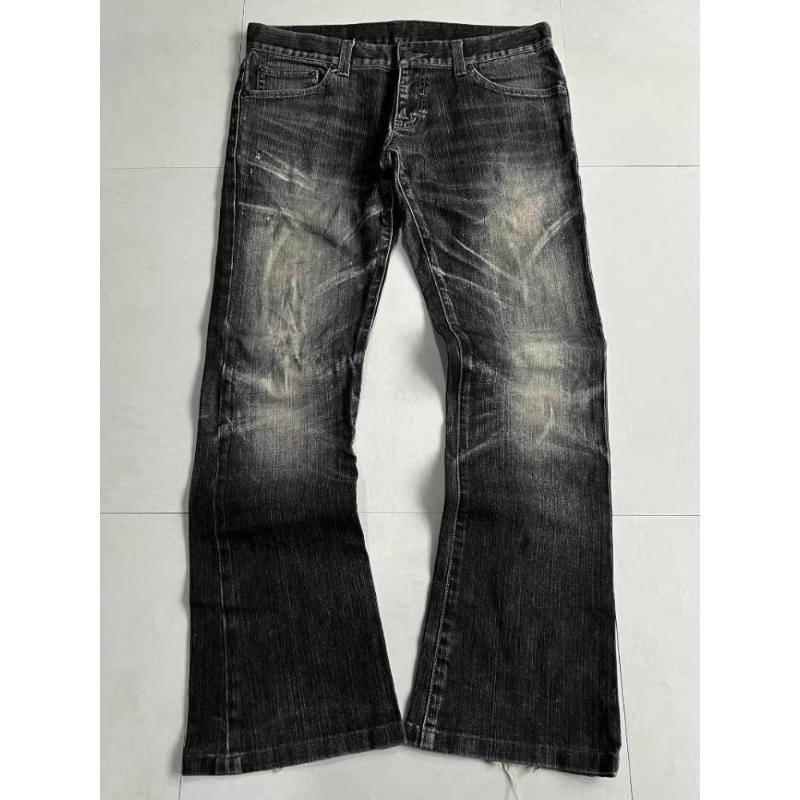 Deeptown Винтажные Джинсы Bootcut Y2k Мужские Рваные Расклешенные Джинсы Ретро Гранж Уличная Одежда Стиль Boyfriend Стиранные Джинсовые Брюки