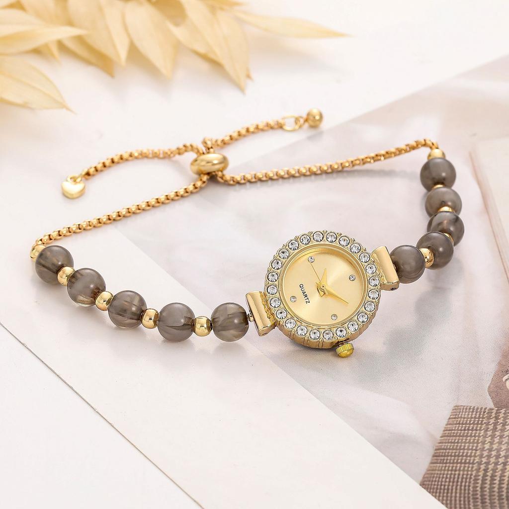 Women Wristwatches Creative Simulation Pearl Beaded Bracelet Watch Rhinestone Round Dial Accessories