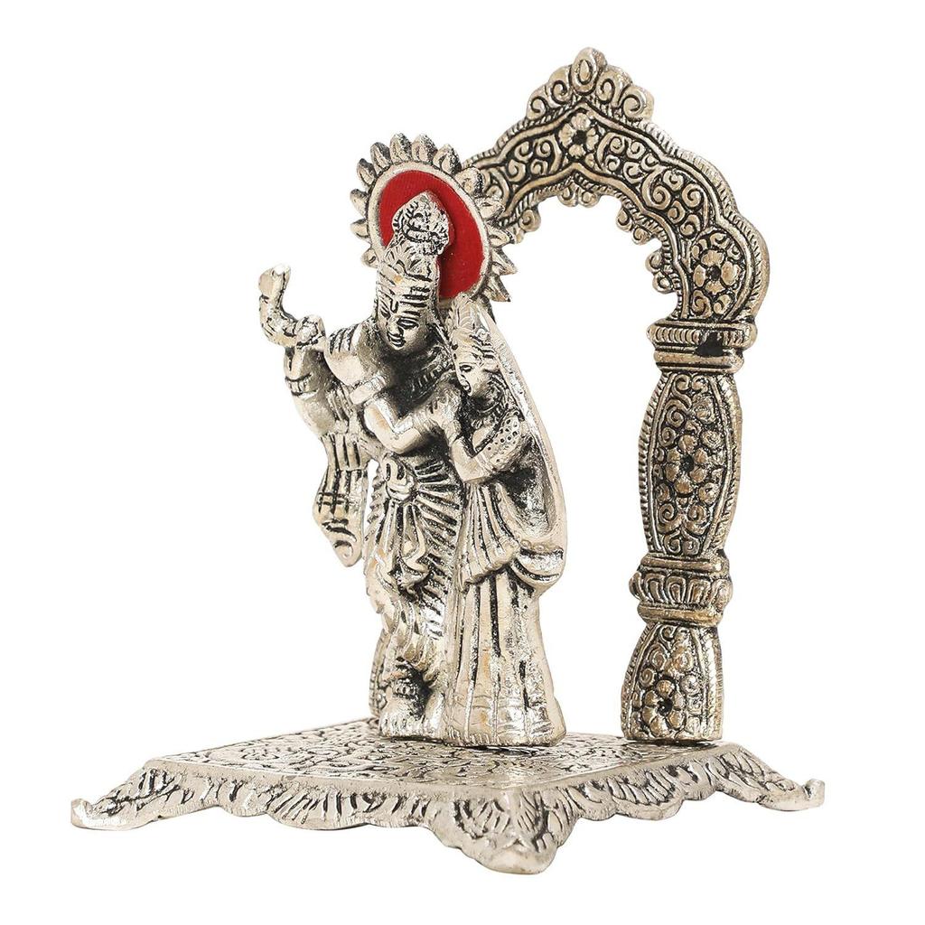 Silver Radha Krishna Chowki | Roli Tika Chawal | 2 Piece Rakhi | Best Sister Ever Printed Box