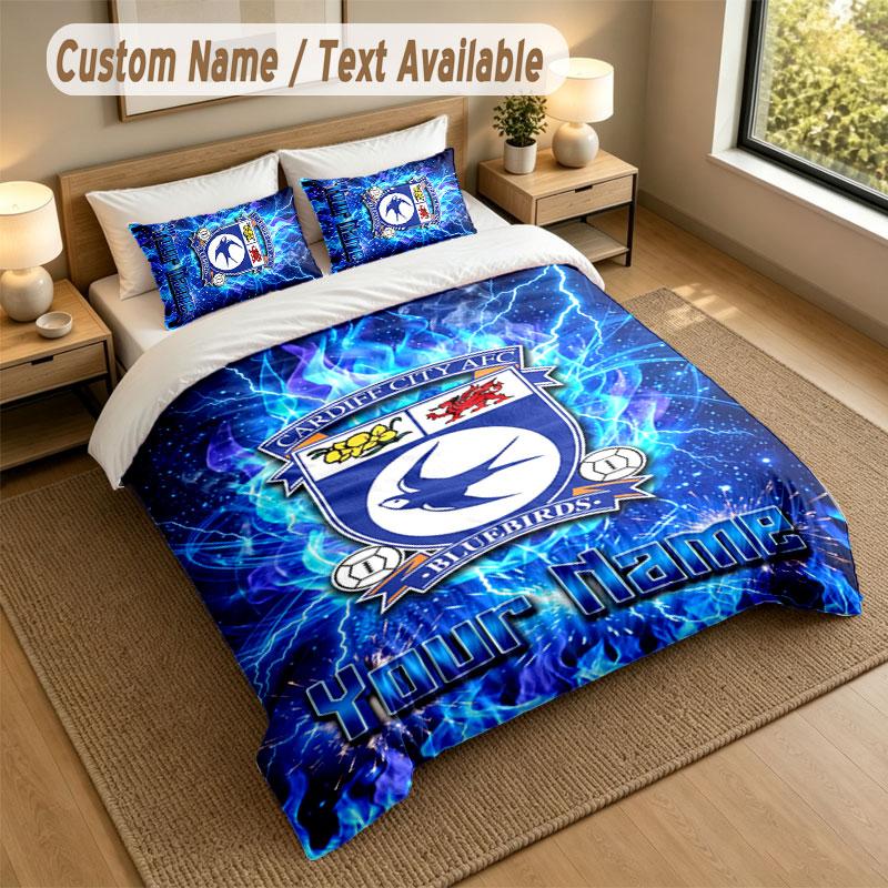Bedding Set 1 Duvet Cover 2 Pillowcases Cardiff City Print Soft Bed Linen Bedroom Decor