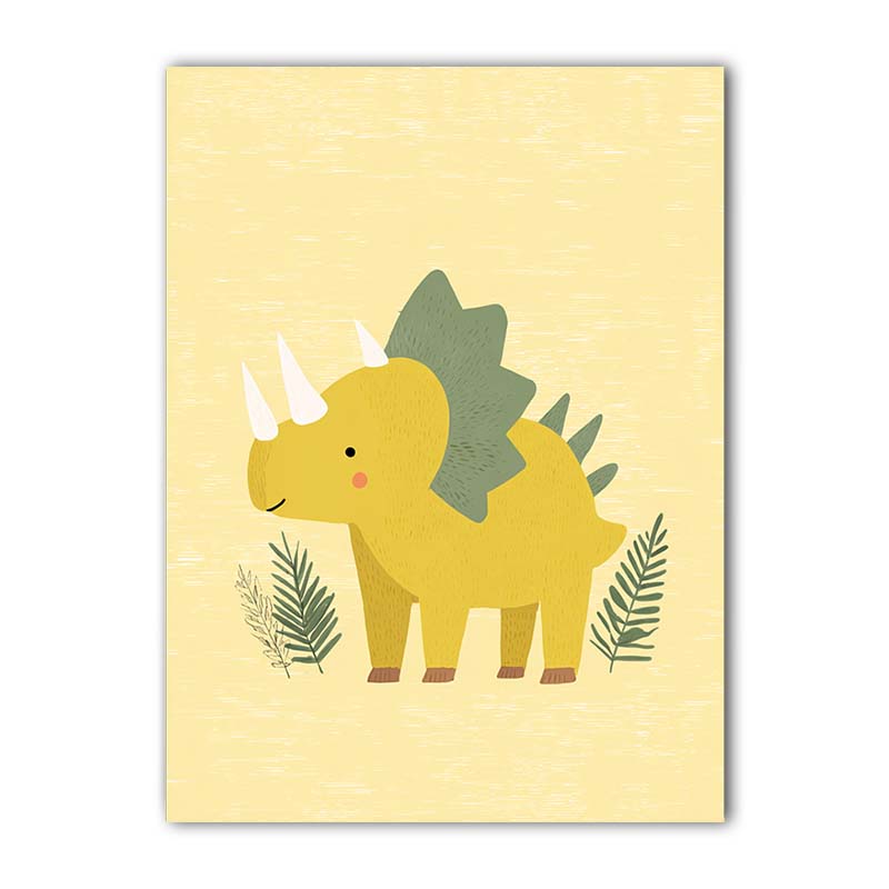 Nursery Wall Art, Cartoon Dinosaur Canvas Painting, Minimalist Animal Poster Print for Kids Boy Girl Bedroom Wall Decor