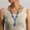 Длинное ожерелье из искусственной бирюзы в стиле ретро, этнический стиль, преувеличенный темперамент, цепочка для свитера, универсальное повседневное декоративное ожерелье для женщин