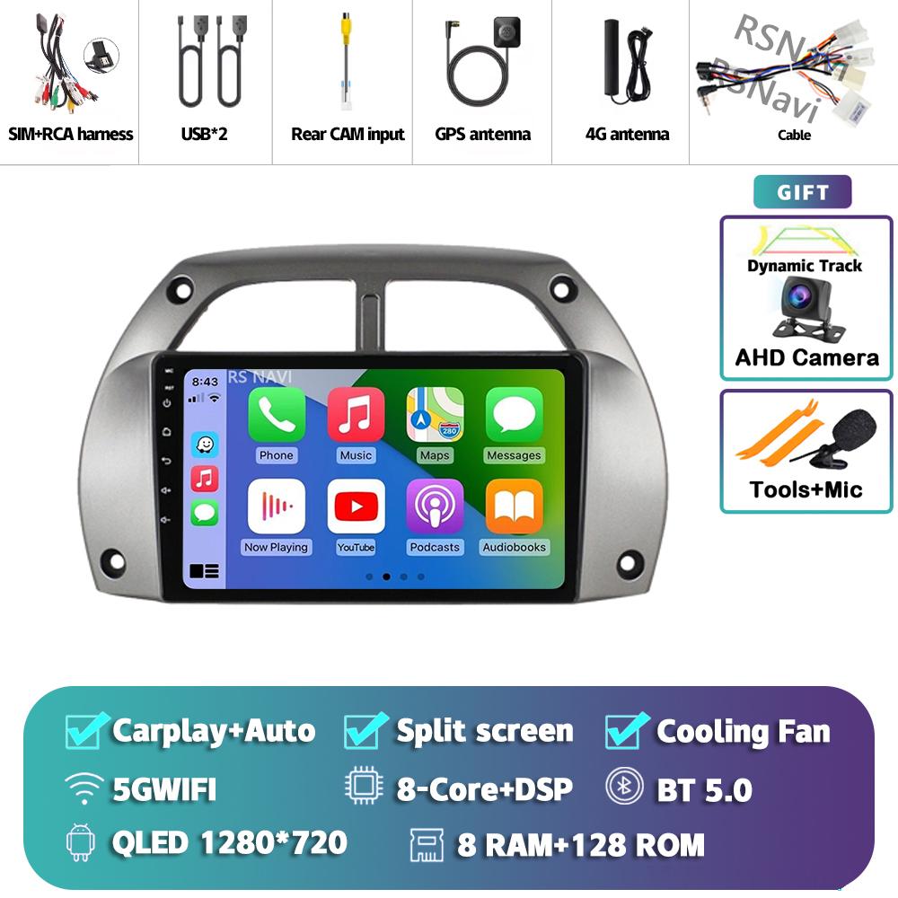 Android 14 Carplay Auto For Toyota RAV4 2001 - 2006 Stereo Car Radio Wifi+4G GPS Navigation Multimedia Player 2Din 360 Camera BT
