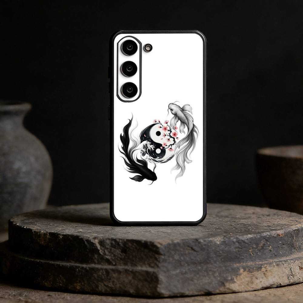 Koi Carp Fish Yin Yang Art Phone Case For Samsung Galaxy A13,21s,22,31,32,52,53,71,72,73,Soft Black Cover