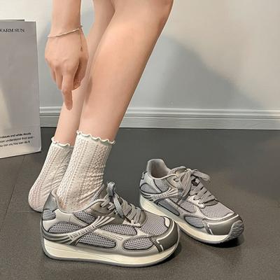 Кроссовки Queen Fan Silver Retro Platform Daddy Shoes Женские Летние 2025 Новые Универсальные Увеличивающие Рост Кроссовки на Мягкой Подошве