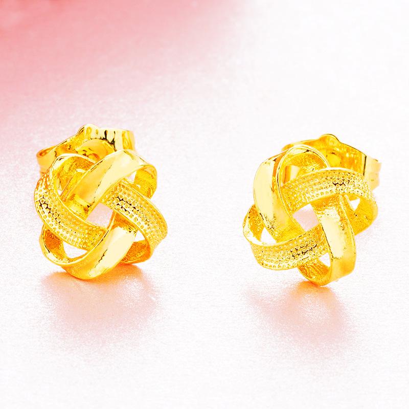 Xinshijie 24K Gold-Plated Braided Chinese Knot Earrings for Women