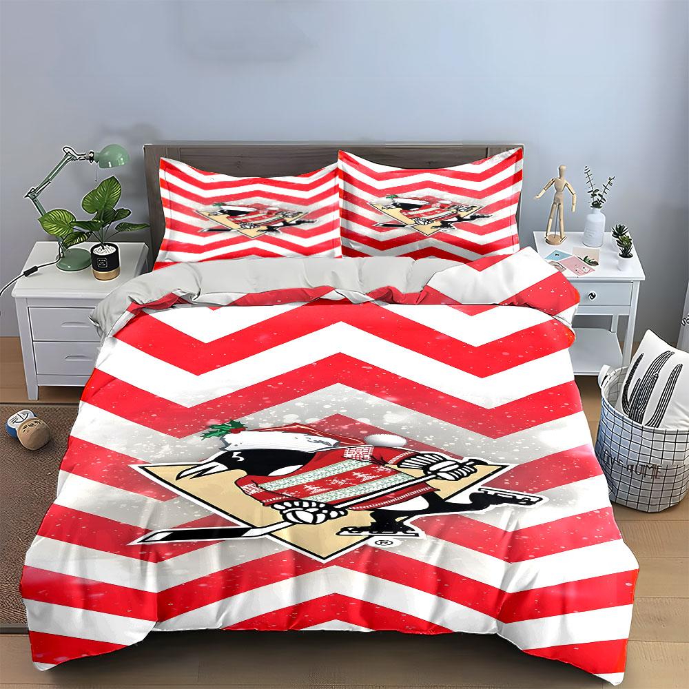"Penguin Hockey Christmas Sweater Design" Print Bedding Set Duvet Cover Pillowcases (1* Duvet Cover 2* Pillowcases Do Not Include Comforter)