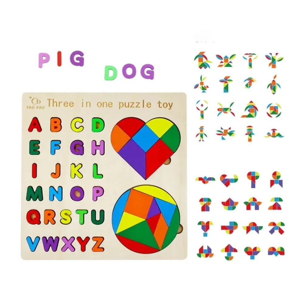 Деревянная игрушка-пазл 3 в 1, распознавание цвета и формы, развивающие игры для детей, деревянные пазлы, игрушки, танграмы для детей