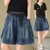 Женские летние джинсовые шорты с карманами, свободного кроя, без ремня, с принтом, женские джинсовые шорты с широкими штанинами, женские короткие брюки с высокой талией