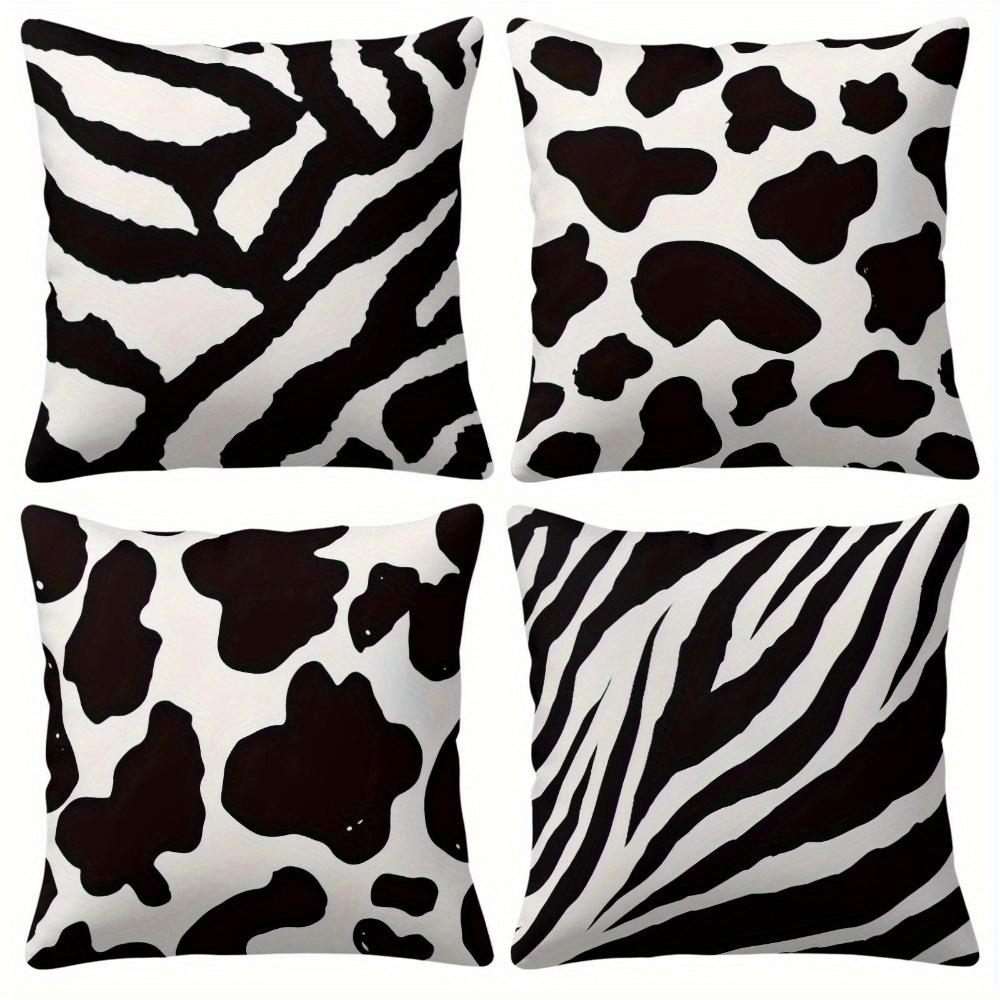 Double-Sided Printed Throw Pillow Covers, Black White Zebra & Cow Print Cushion Cases Timeless Safari Home Decor For Living Room