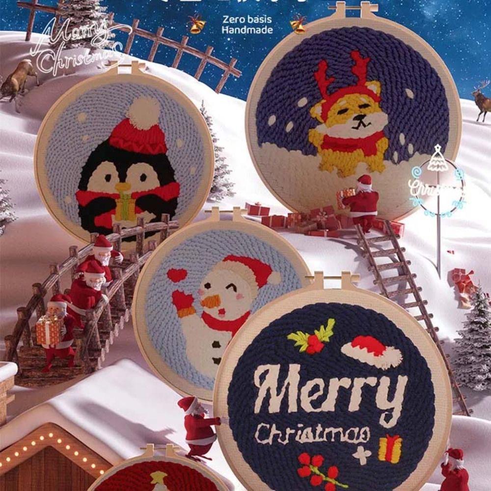 Christmas Tree Poke Needle Embroidery Kit Animal DIY Play Craft Set Christmas Gifts