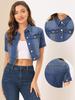 Allegra K Women's Short Sleeve Denim Crop Jacket, Casual, Blue, Size L