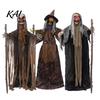 Skeleton Reaper Garden Statue Halloween Scary Animatronics Witch Decoration, Sound Activated Standing with Creepy Portable Foldable Holiday