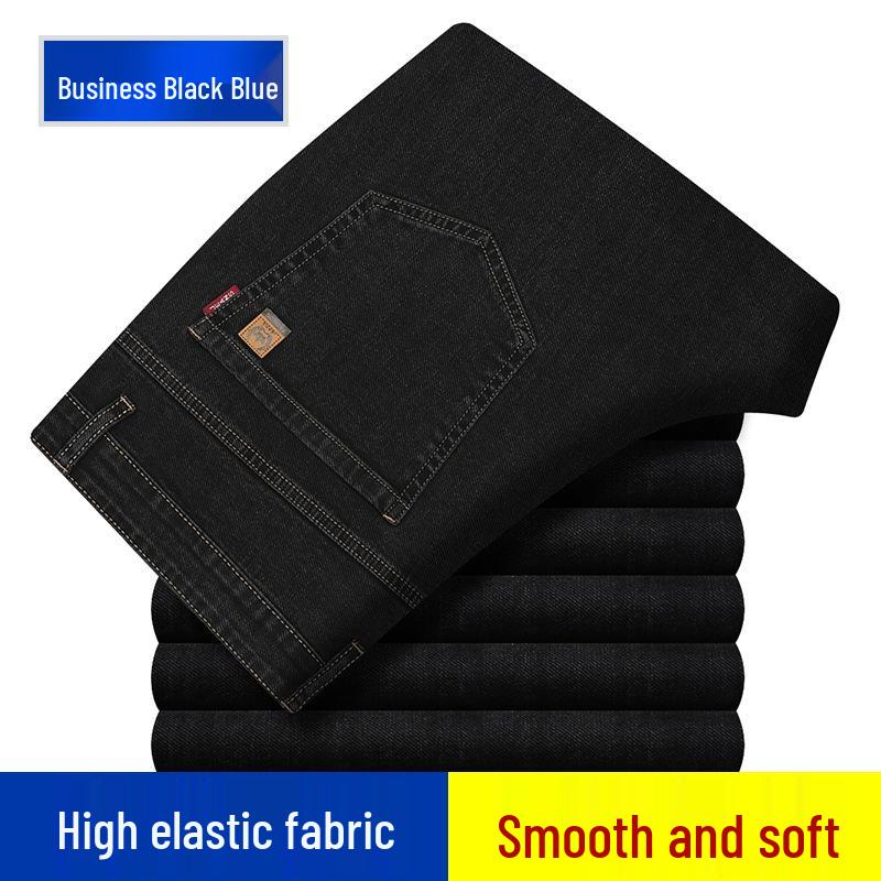Men's High Waist Stretch Denim Jeans, Autumn-Winter 2026: Casual, Straight, Loose Fit for Middle-Aged & Young.