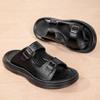 Fashion Premium Mens Leather Slippers Adjustable Buckle Slides Non-Slip Sole Man Wading Aqua Shoes Comfortable Summer Half Drag Slippers
