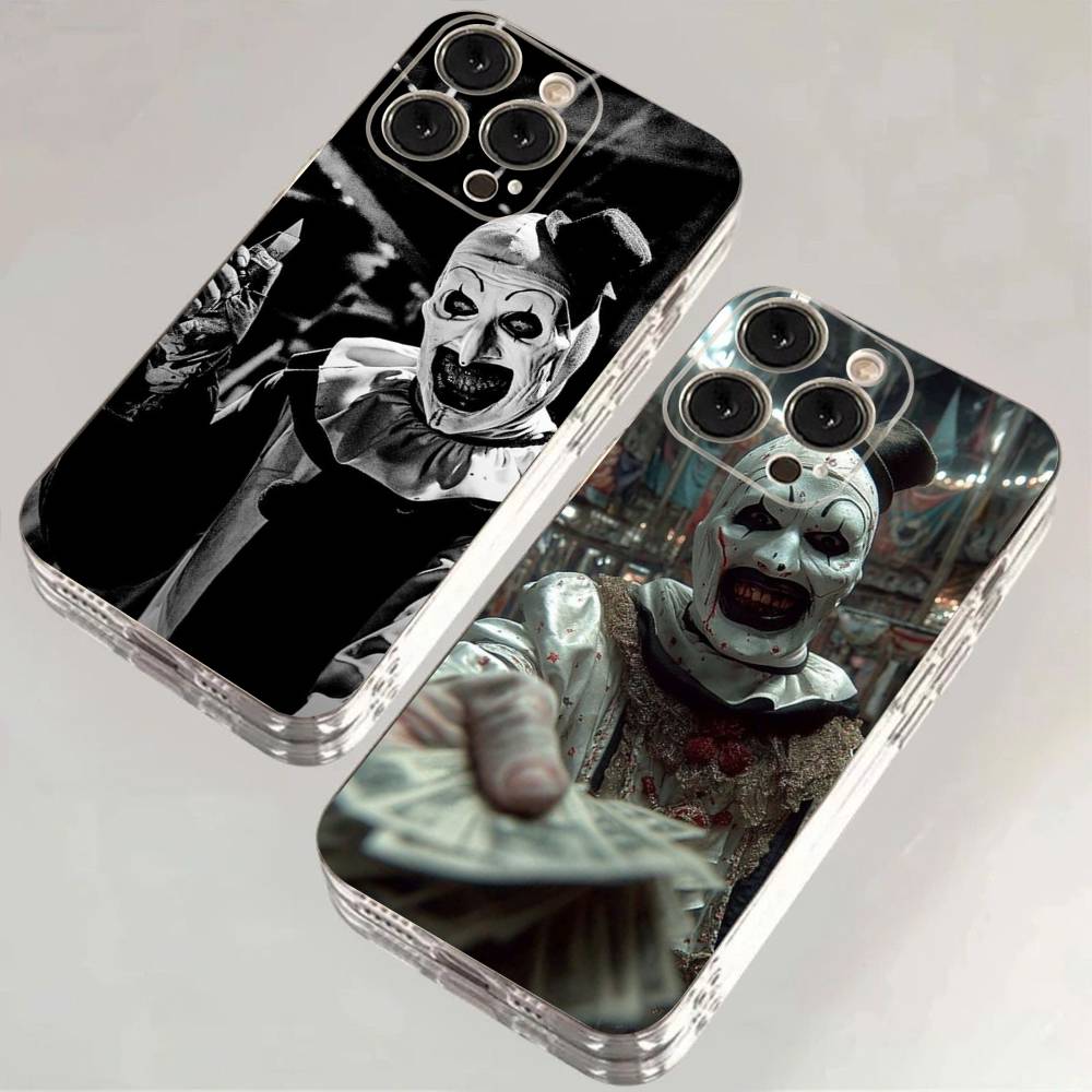 The-Clowns-horrors-T-Terrifier Transparent Back Phone Case For iPhone 17 16 15 13 12 11 14 Pro Max Mini Plus Silicone Bumper