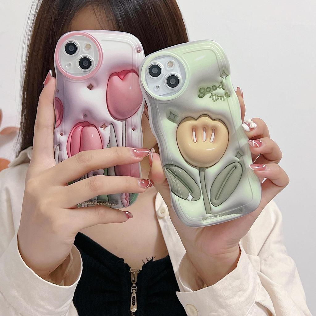 Прозрачный силиконовый чехол с волнистым краем для iPhone 11, 15, 14, 13, Samsung A54, A34, A24, A14, Xiaomi Redmi Note 10, 11, 12, чехол с цветами, тюльпанами, розами