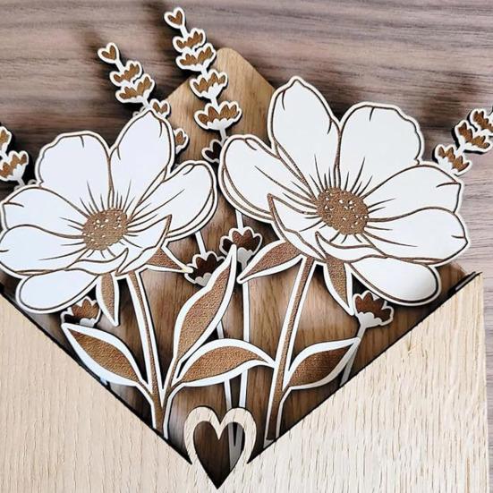 Деревянная цветочная открытка с подставками Экологичный персонализированный конверт Цветочная коробка Подарок на День матери