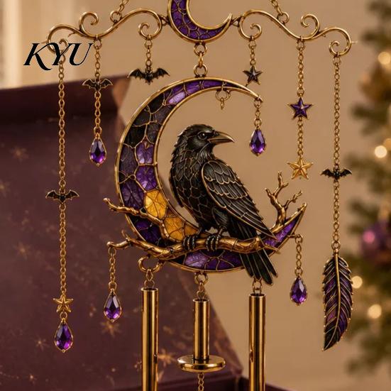 Easy Installation Metal Chain Ornaments Halloween Stained Glass Style Wind Chime, Acrylic Suncatcher Hanging Ornament with Ghost Black Cat Chimes