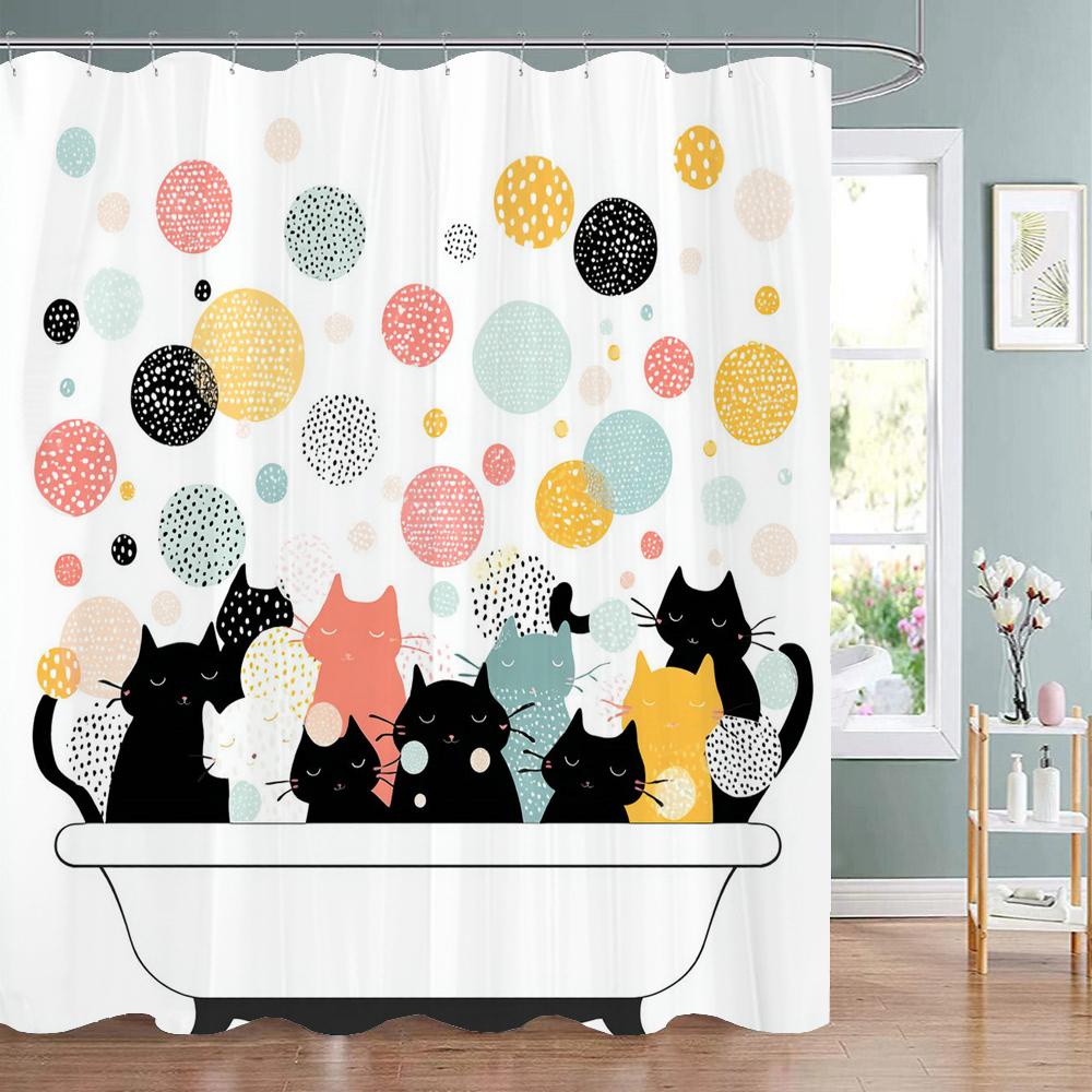 Cute Bathing Cats Art Cartoon Shower Curtain, Bathroom Decorative Shower Curtain, Waterproof Shower Curtain With Hooks