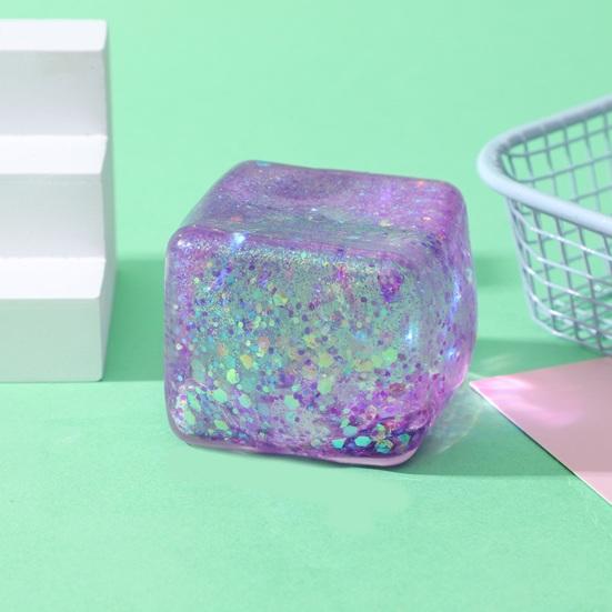Ice Cube Squeeze Toy with Glitter Slow-Rising Water Cube TPR Fidget Toy for Stress Relief Portable Decompression Gadget for Kids