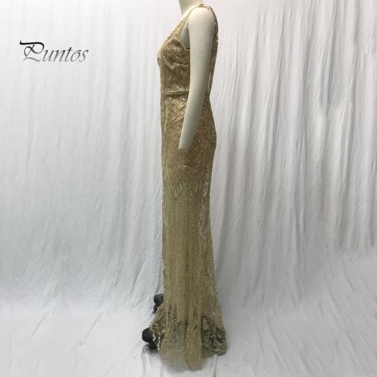 Women Evening Dress Deep V Neck Slim Fit Backless Sleeveless Shiny Sequin Fishtail Hem Floor Length Maxi Dress Prom Party Ball Gown