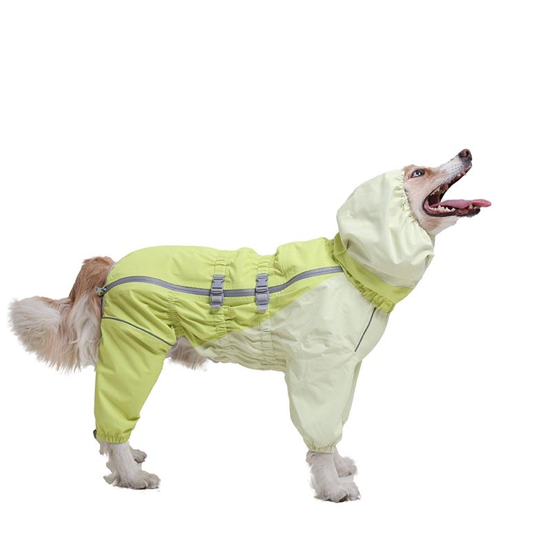 Four Legged Protection Suit Dog Raincoat With Reflective Stripe Dog High Neck Hooded Stormcoat Clothes Windproof Dog Clothing