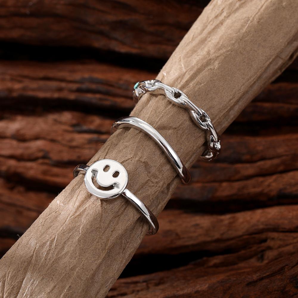 Комплект из 3 предметов, набор колец с вырезом в виде смайлика, комбинированные элегантные модные кольца для девочек, изысканные подарочные украшения