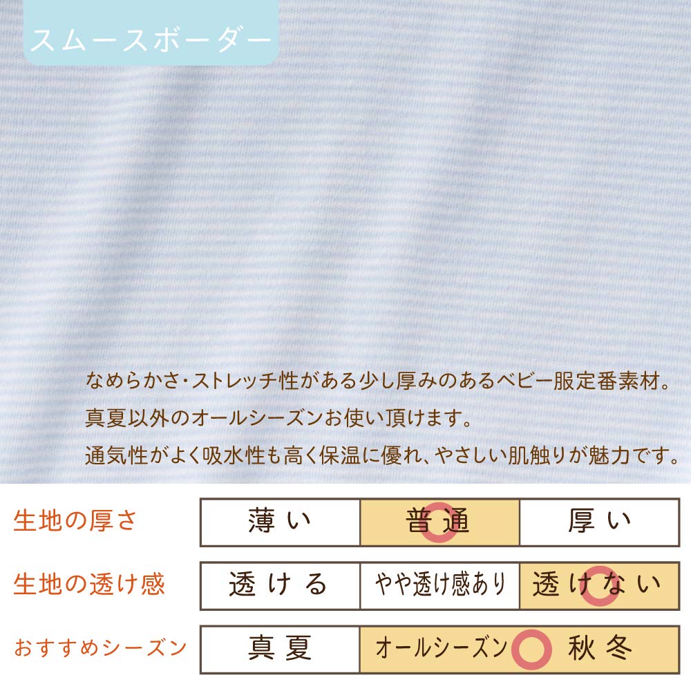 Cream De Coco Polar Bear Smooth Border Made In Japan for All Two-Way All-in-One [Crotch Snaps/2-Way] Newborn/Baby, 100% Cotton, [Suitable Seasons],