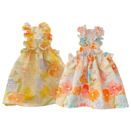 Painting Flower Print Ruffle Strappy Thin Summer Sleeveless Small Medium Dog Puppy Tee