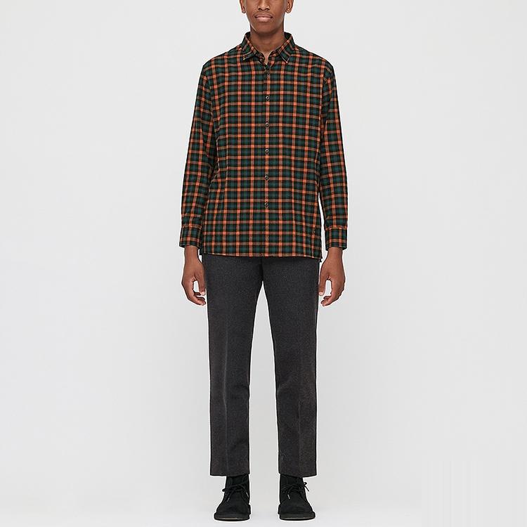 Uniqlo X JW Anderson Фланелевая клетчатая рубашка с длинным рукавом Мужские рубашки Оранжево-красный 431731-26