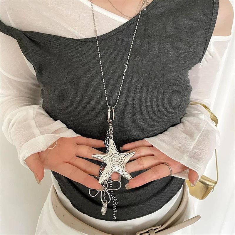 Starfish Beaded Pendant Double Layer Necklace Long Sweet Edgy Stacking Accessory Women's Versatile Gift Daily Accessory