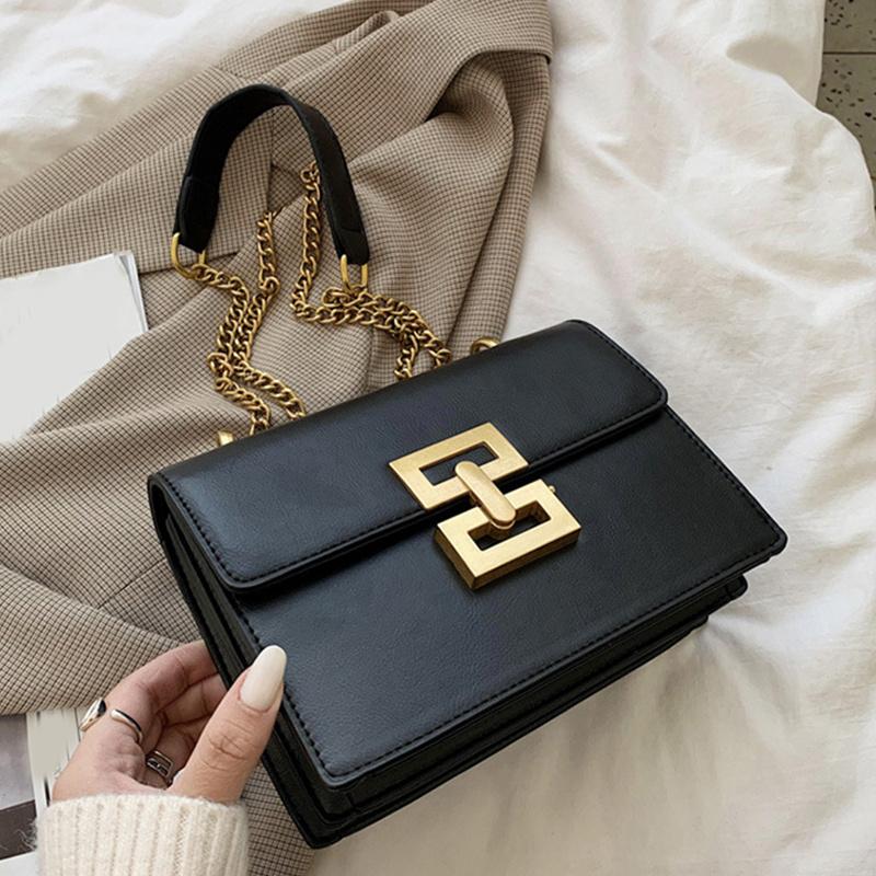 Minimalist Metal Decor Chain Single Shoulder Bag Square Elegant PU Crossbody Bag Woman's Trendy Flap Handbags Phone Purse CLE