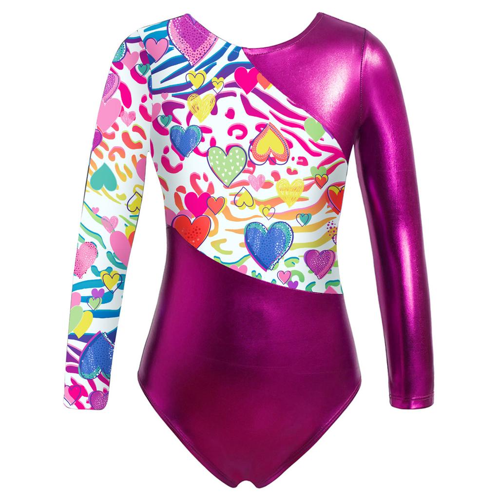 Gymnastics Leotards for Girls Sparkly Dancewear Long Sleeves Printed Jumpsuit Yoga Ballet Dance Clothes