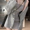 Gray 2 Piece Dress Set Women Casual Long Sleeve Cardigan Bodycon Strap Sweater Dress Evening Party Knitted Suit 2023 Winter