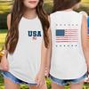 Girls 4th of Sleeveless T-Shirt - Independence Day Print, Loose Fit Round Neck Top