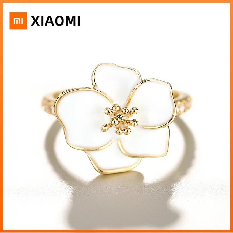 Xiaomi Huitan Эстетичные Кольца на Палец с Белым Цветочным Дизайном для Женщин Ручной Работы Эмалевые Кольца Подарок на Годовщину Изящные Женские Кольца для Вечеринки