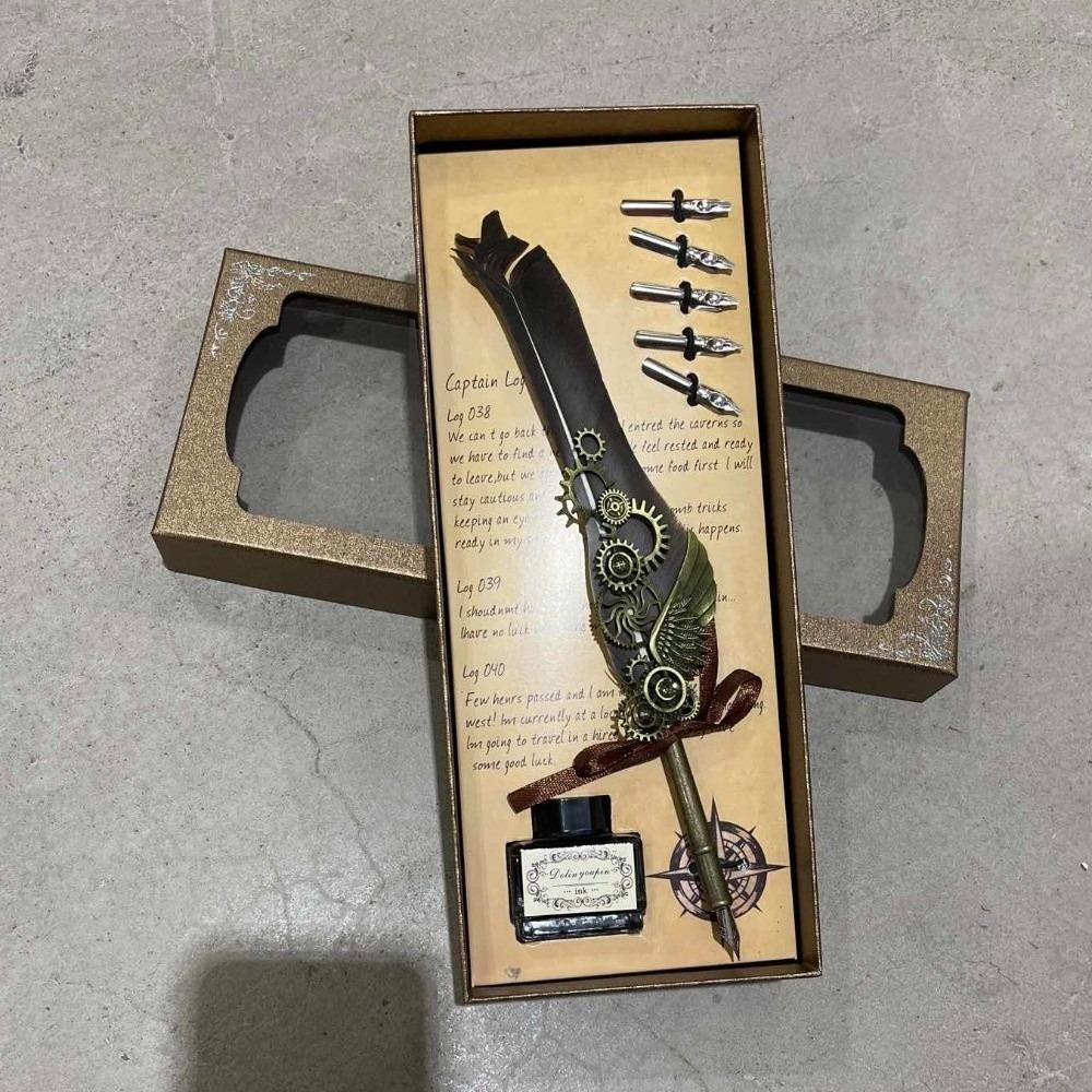 Pen Gift Boxed Dipped ink pen Fountain Pen with Ink Quill Feather Dip Pen with 5 Nib Set