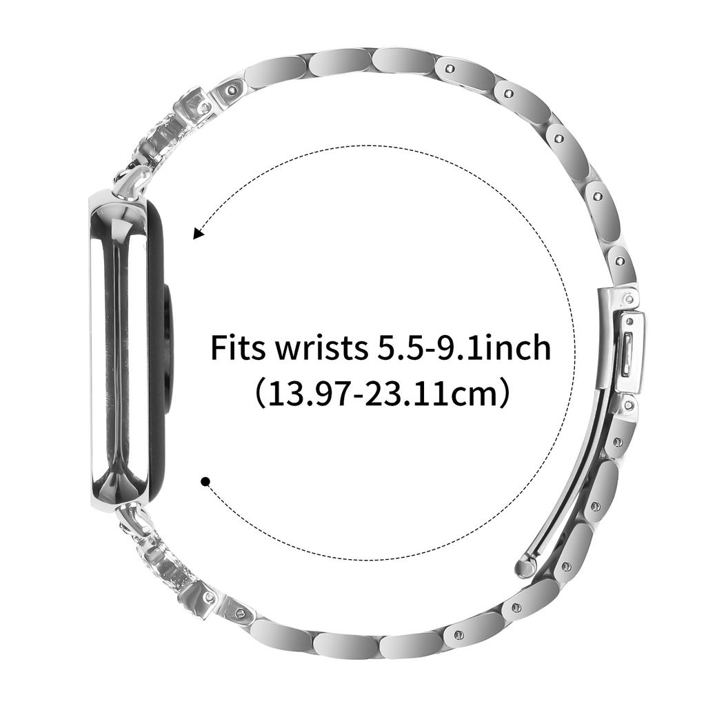 For Xiaomi Smart Band 8 Pro Stainless Steel Strap Crown Shape Rhinestone Decor Silver Watch Band